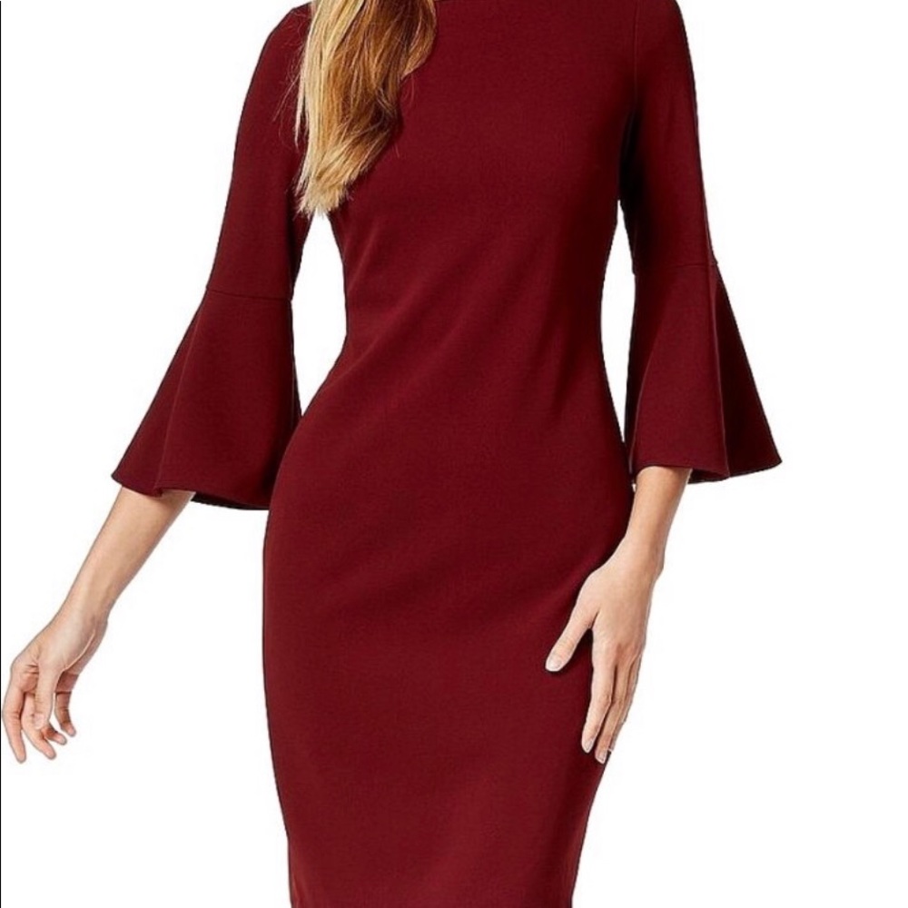 Calvin Klein Burgundy Bell Sleeve Sheath Dress